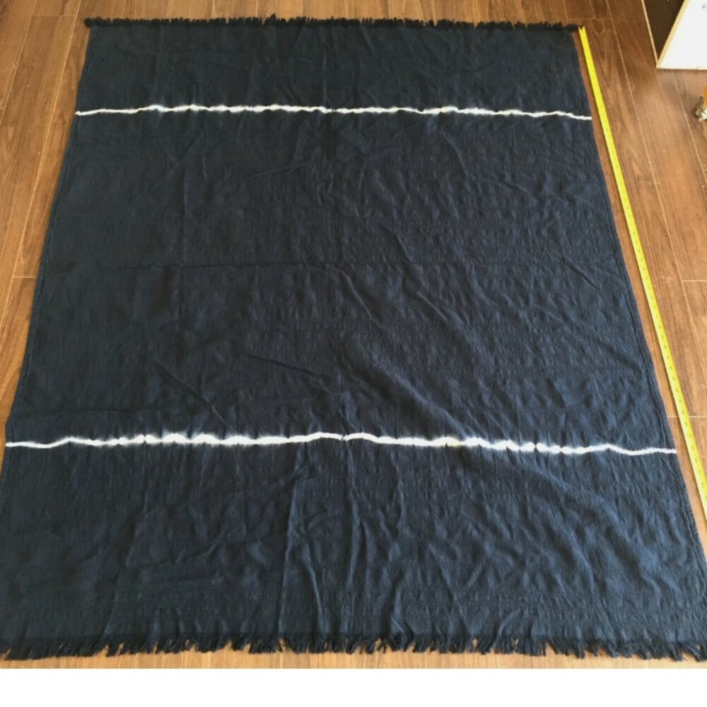 INUP Home 100% Cotton Throw Blanket Fringe Navy Blue 64” X 52” Made In Portugal